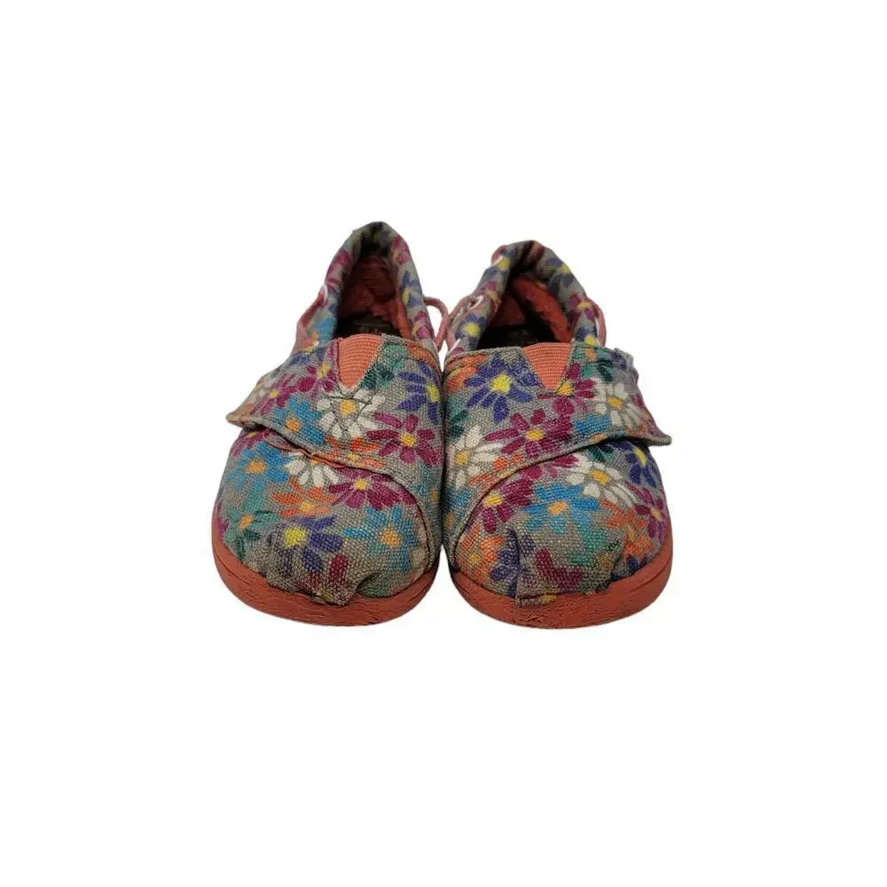 Toms Bimini Alpargata Shoes Toddler Size 10T Ash Daisy Floral Cotton Hook & Loop